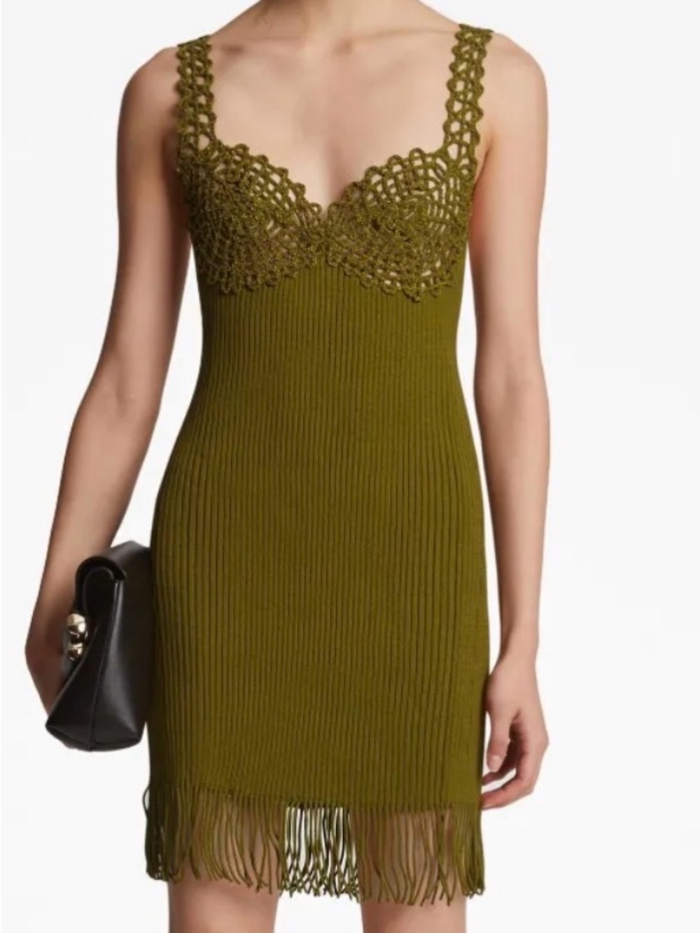 Proenza Schouler Olive Crochet-Trim Knit Slip